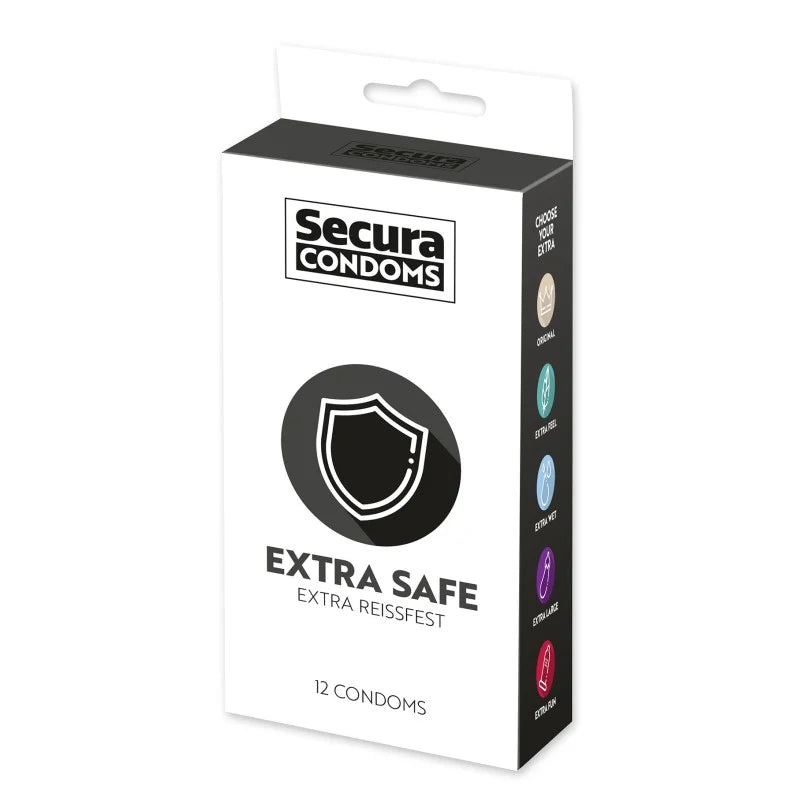 Préservatifs lubrifiés, plus épais, en latex x12 avec réservoir Extra Safe 53 mm