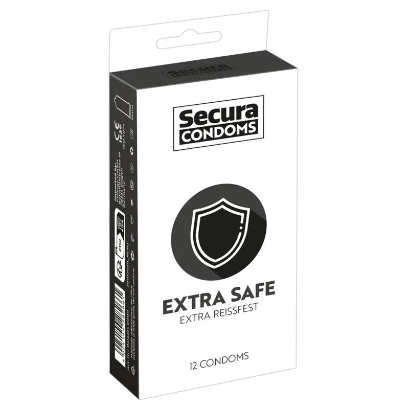 Préservatifs lubrifiés, plus épais, en latex x12 avec réservoir Extra Safe 53 mm