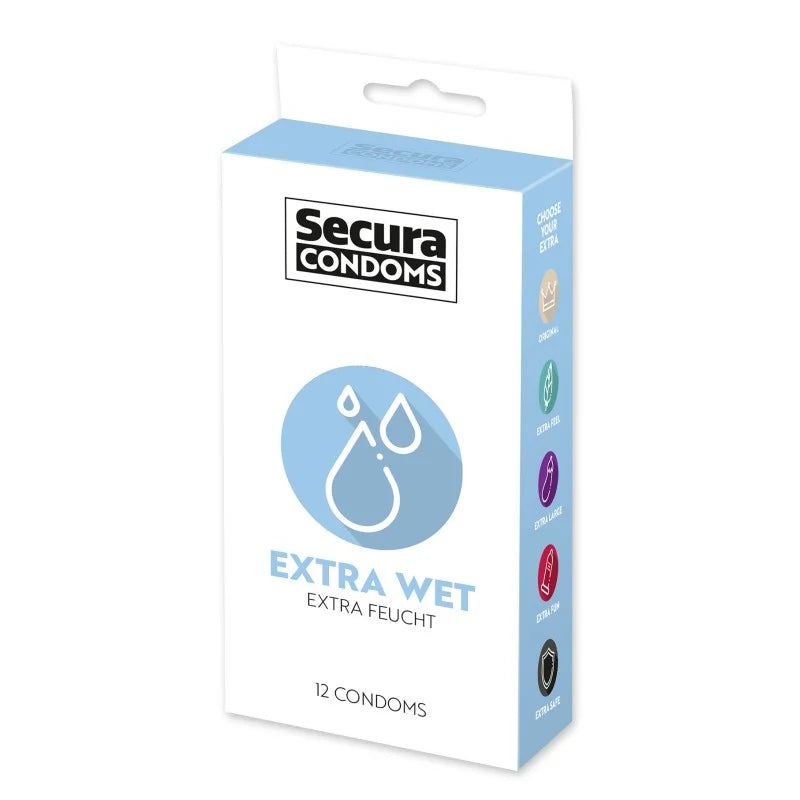 Préservatifs extra lubrifiés, en latex x12 avec réservoir Extra Wet 53 mm