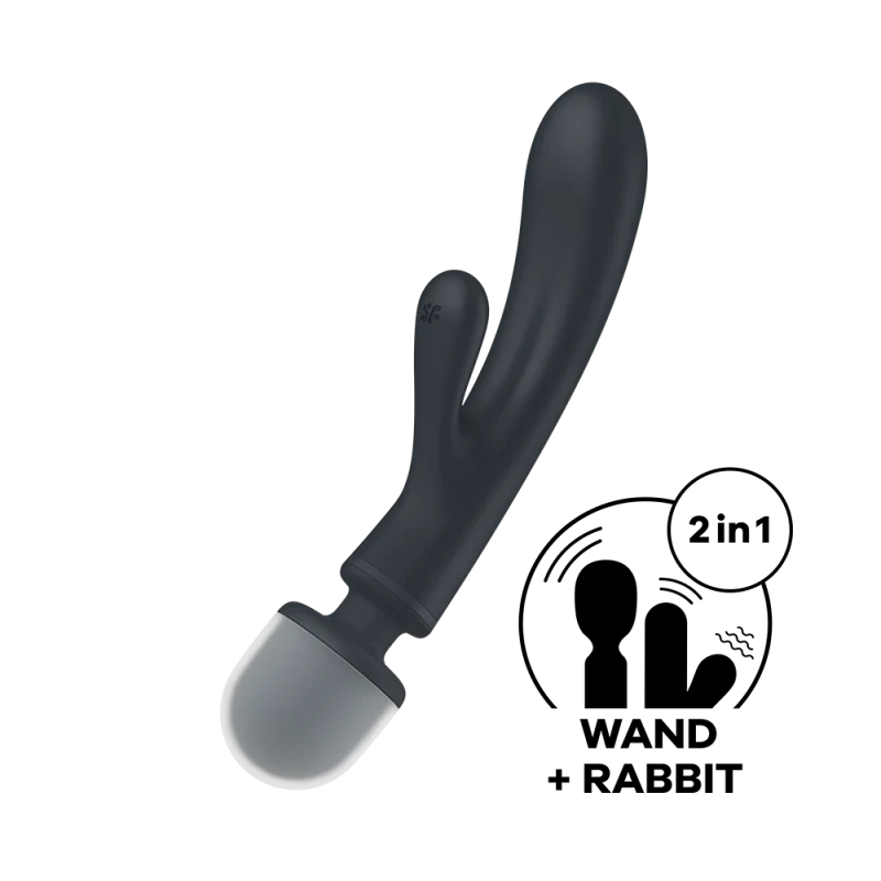 2 en 1 Vibromasseur rabbit et wand noir USB Triple Lover Satisfyer
