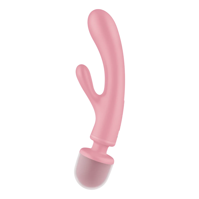 2 en 1 Vibromasseur rabbit et wand rose USB Triple Lover Satisfyer