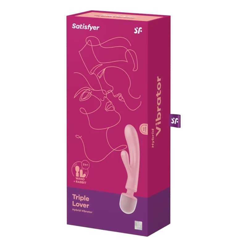 2 en 1 Vibromasseur rabbit et wand rose USB Triple Lover Satisfyer