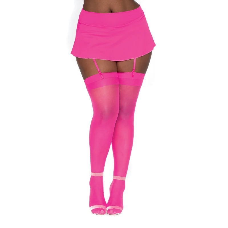 Bas nylon rose néon coutures pour jarretelles