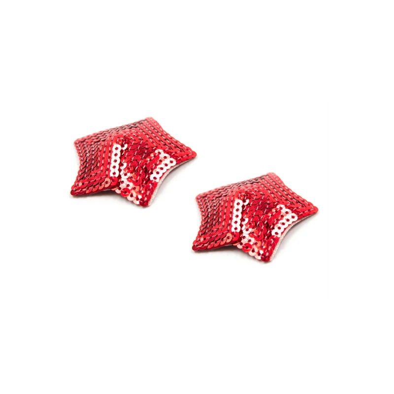 Paire de cache tétons adhésifs étoile pailletée sequin rouge