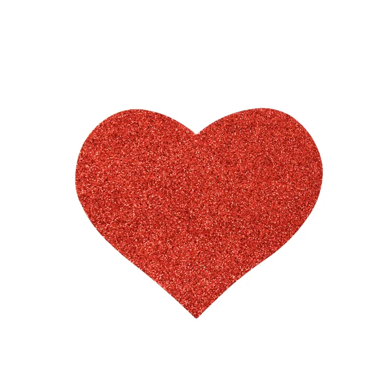 Paire de cache tétons adhésifs coeur pailleté rouge