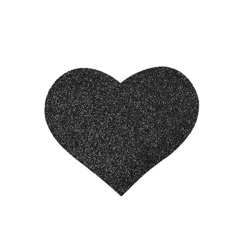 Paire de cache tétons adhésifs coeur pailleté noir