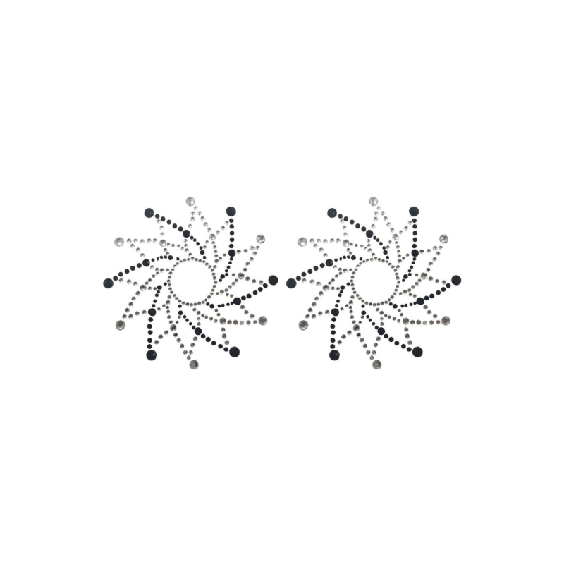 Paire de cache tétons adhésifs strass noir et blanc