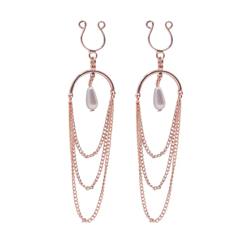 Bijoux de seins avec 3 chainettes doré rose et une perle