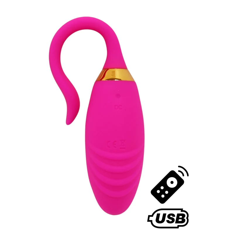 PLEASURE, Un Œuf vibrant USB avec télécommande, dans un silicone médical doux et rainuré