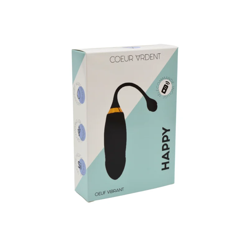 HAPPY, Un Œuf vibrant long USB avec télécommande, dans un silicone médical doux et lisse