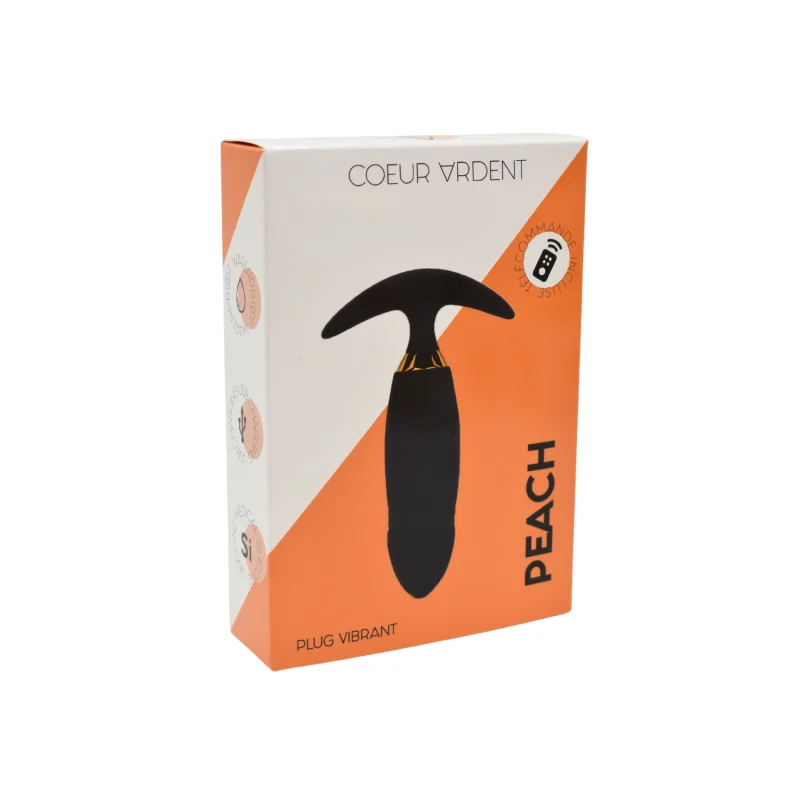 PEACH, Plug Vibrant noir long USB avec télécommande, dans un silicone médical doux et lisse
