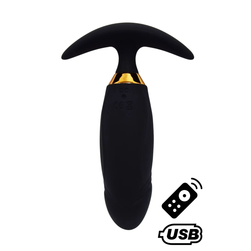 PEACH, Plug Vibrant noir long USB avec télécommande, dans un silicone médical doux et lisse
