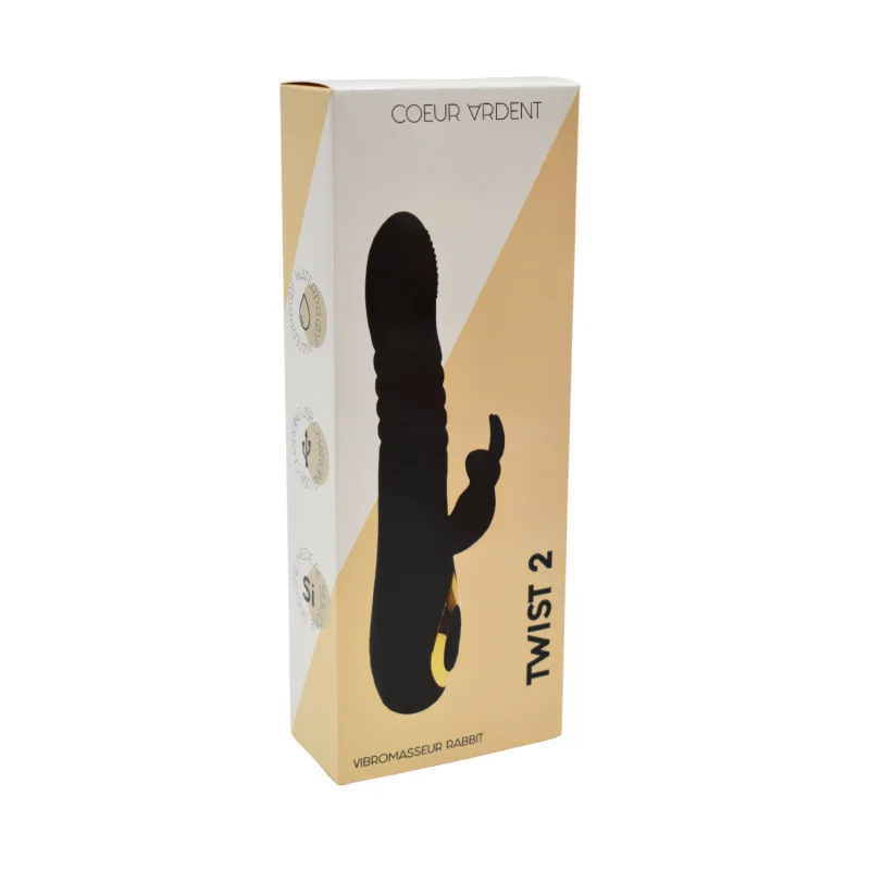 TWIST 2 Noir, Vibromasseur Rabbit "va-et-vient" USB en silicone médical, doté de 18 modes de stimulation