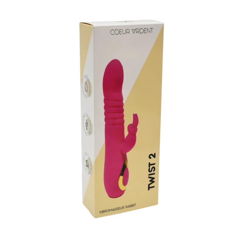 TWIST 2 Rose, Vibromasseur Rabbit "va-et-vient" USB en silicone médical, doté de 18 modes de stimulation