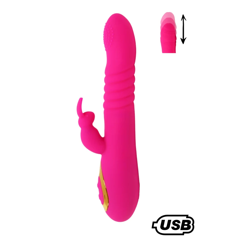 TWIST 2 Rose, Vibromasseur Rabbit "va-et-vient" USB en silicone médical, doté de 18 modes de stimulation