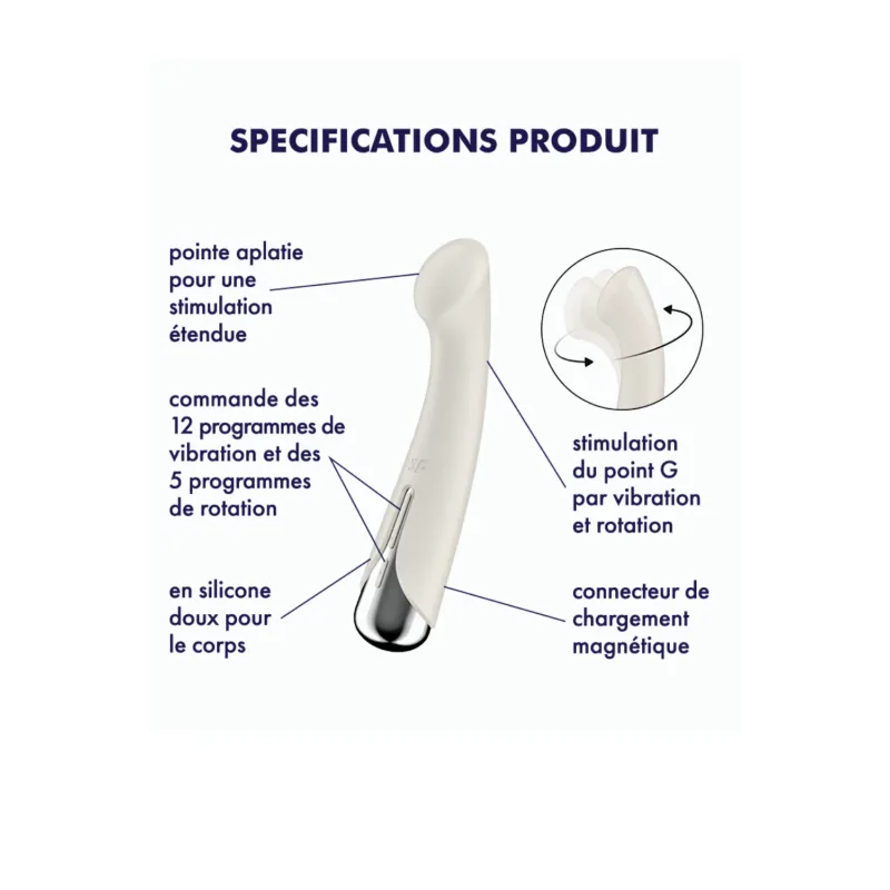 Vibromasseur point G tête rotative blanc USB Spinning g-spot 1 Satisfyer