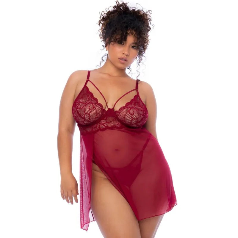 Nuisette grande taille couleur framboise et string