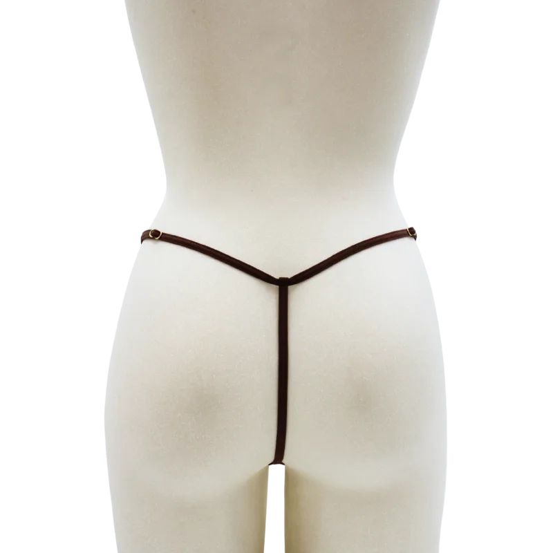 String en dentelle marron ouvert avec chaînes dorées