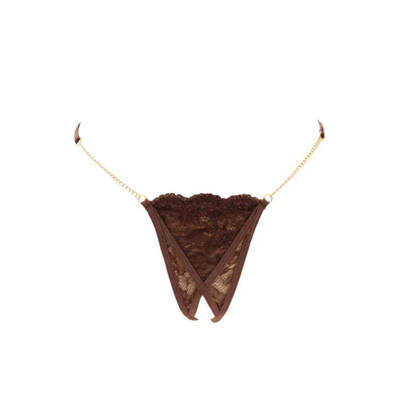 String en dentelle marron ouvert avec chaînes dorées