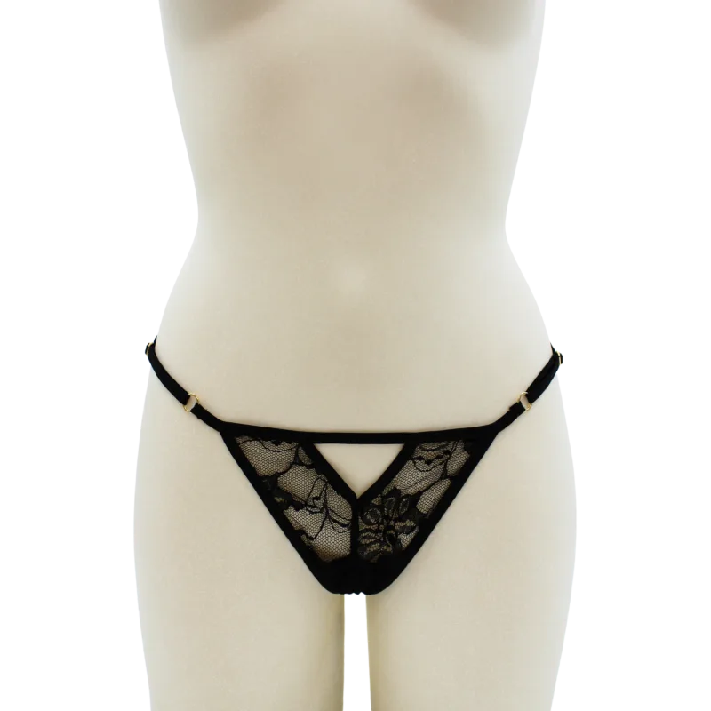 String noir avec bijou perle &amp; strass dorés