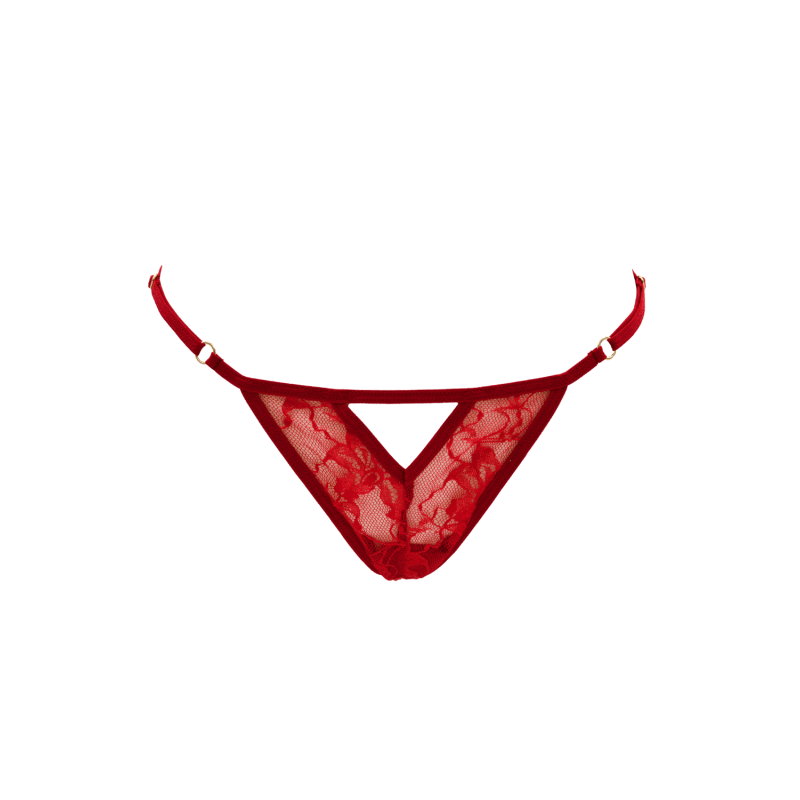 String rouge avec bijou perle &amp; strass dorés