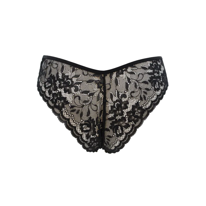 Culotte noire en dentelle avec nœud en satin