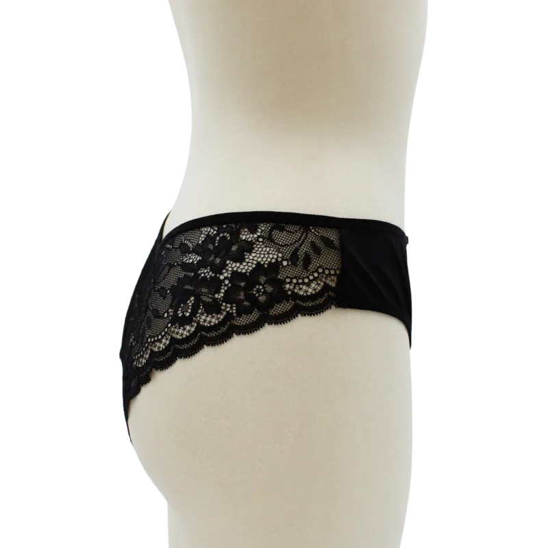 Culotte noire en dentelle avec nœud en satin