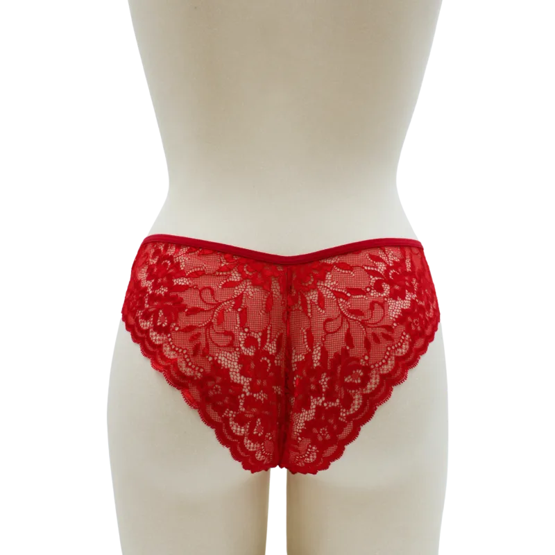 Culotte rouge en dentelle avec nœud en satin