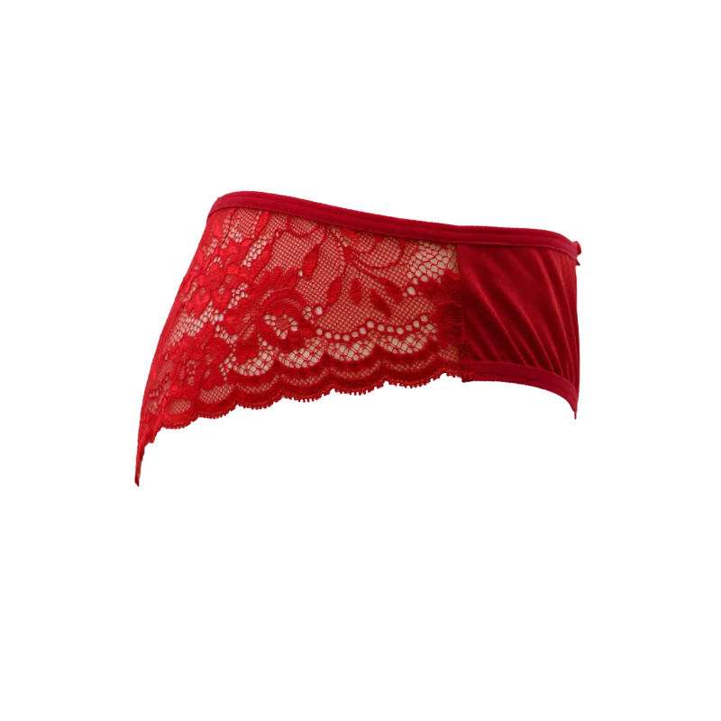 Culotte rouge en dentelle avec nœud en satin