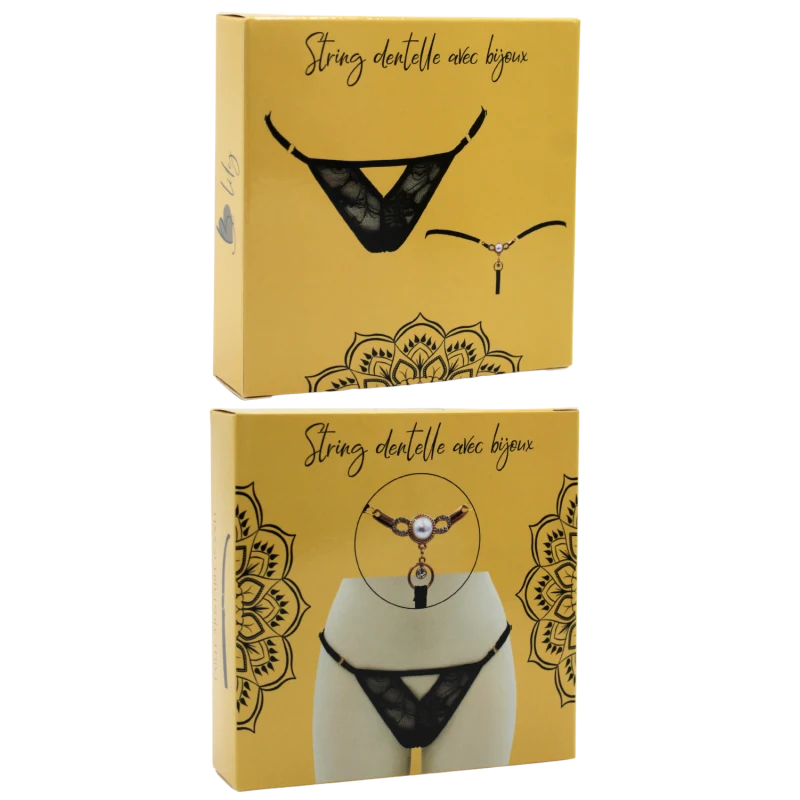 String noir avec bijou perle &amp; strass dorés