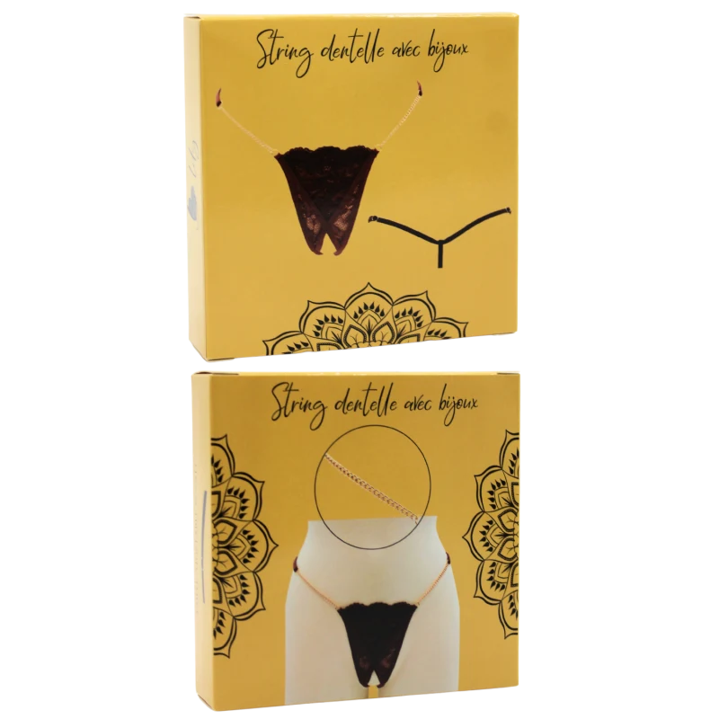 String en dentelle marron ouvert avec chaînes dorées