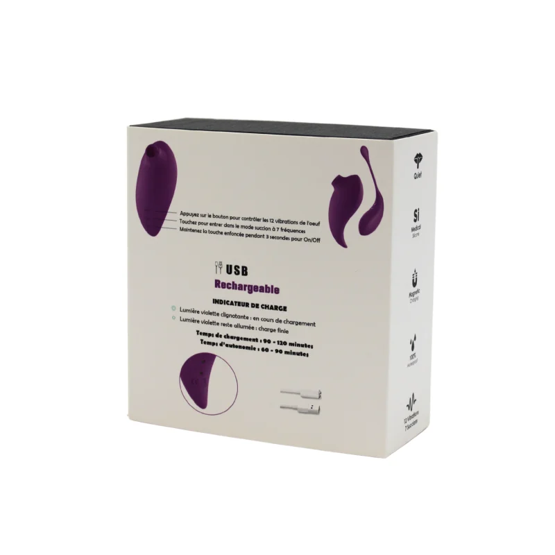 2en1 Stimulateur clitoridien à picots par aspiration avec son œuf vibrant à distance violet