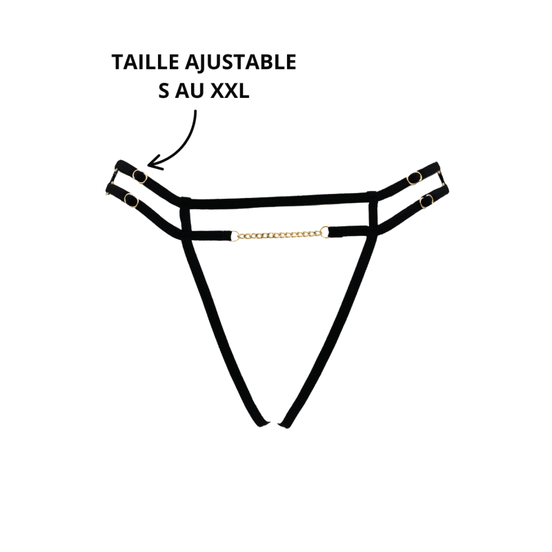 String noir avec bijou couleur aléatoire et chaîne dorée