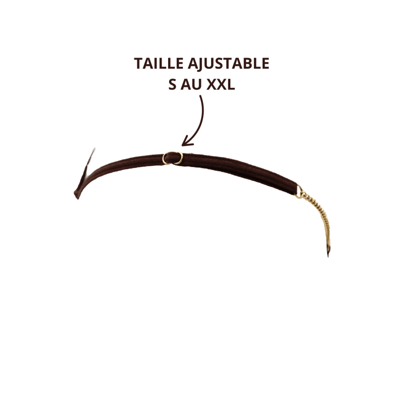String en dentelle marron ouvert avec chaînes dorées
