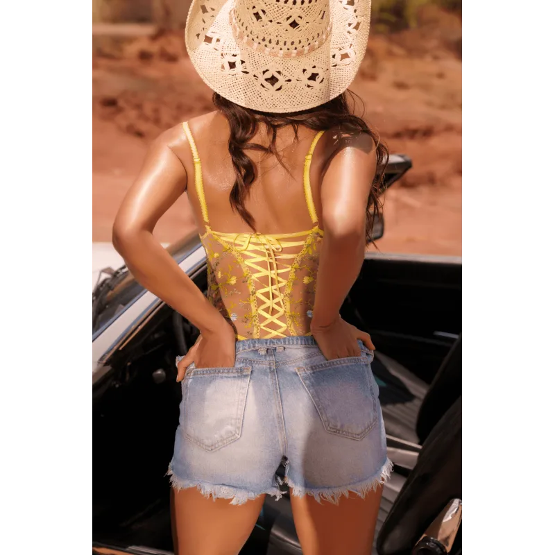 Body string jaune brodé