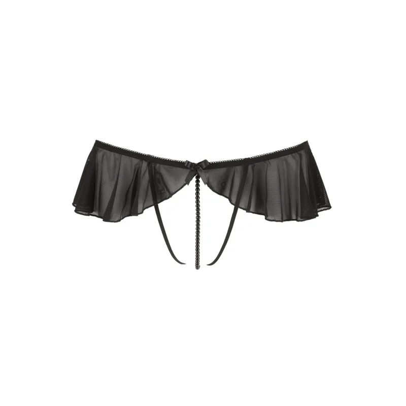String ouvert à volants &amp; perles noires - Cottelli