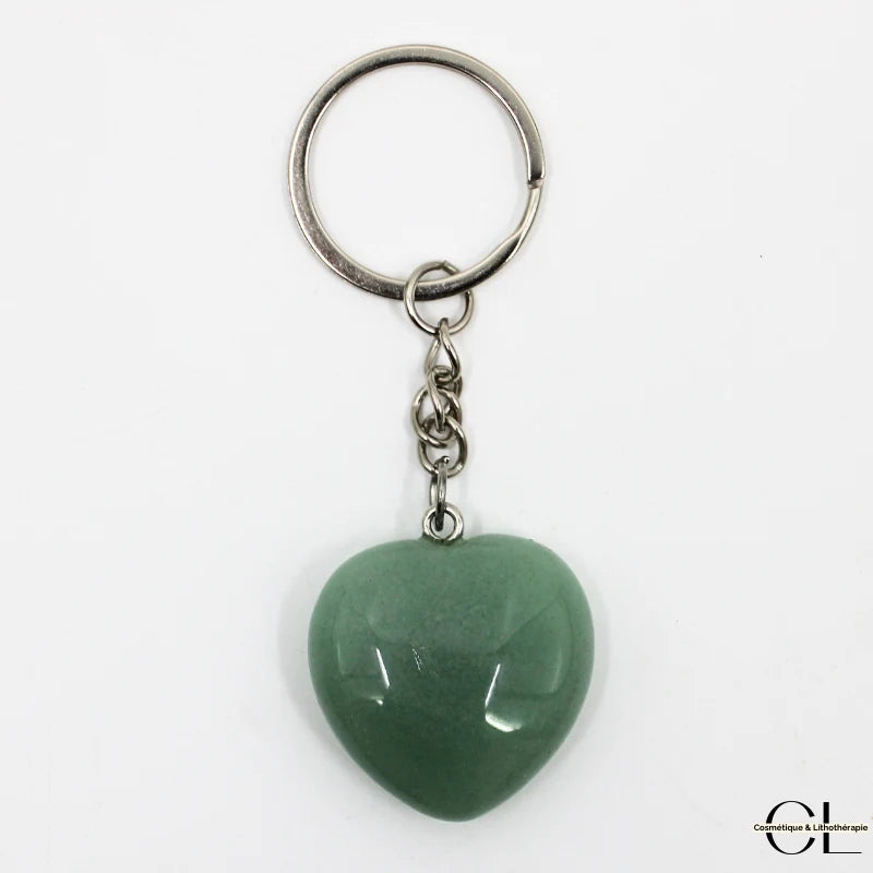 Porte-clefs avec pierre naturelle Aventurine Verte A 30mm en forme de coeur