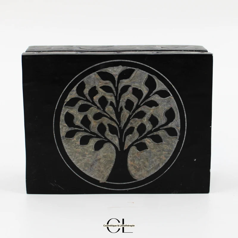 Boîte à bijoux en pierre Saponite rectangle Arbre de Vie 10cm