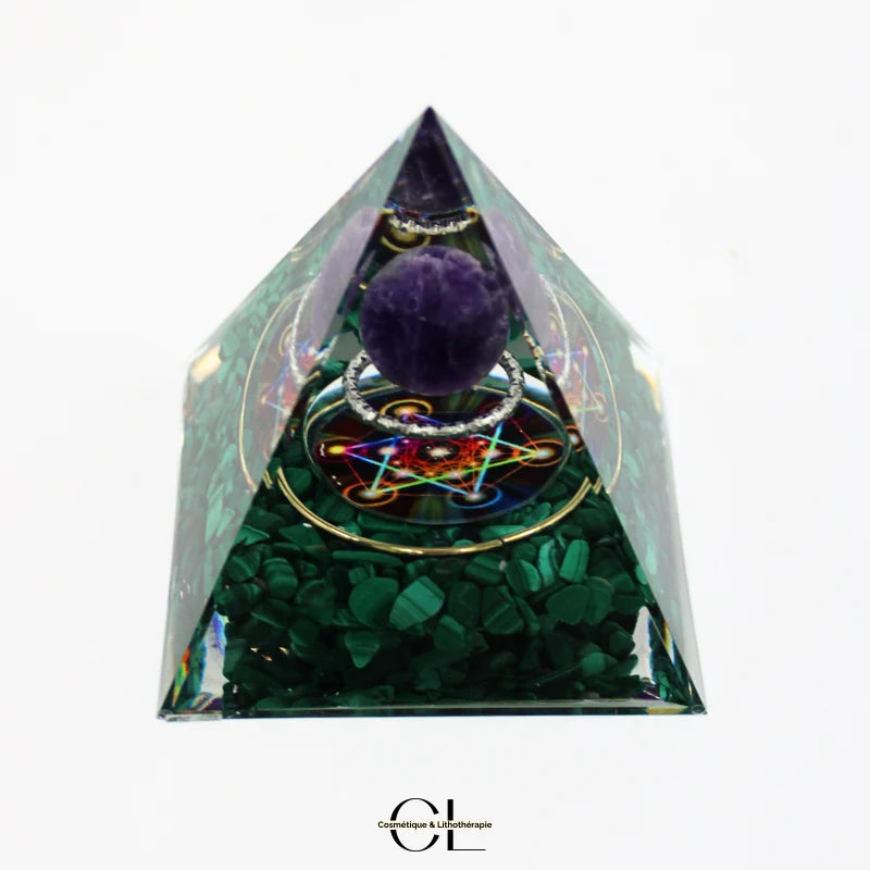 Orgonite pyramide Amethyste  Malachite Métatron