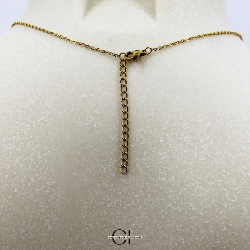 Collier chaine en acier inoxydable doré  avec pierre Améthyste A et Croix