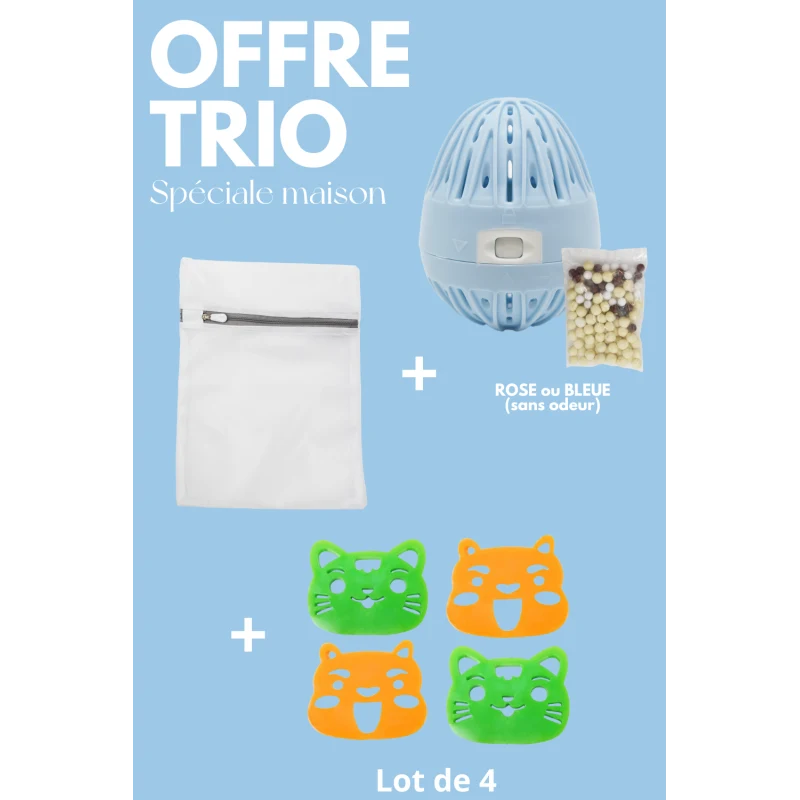 Boule de lavage  filet de lavage  4 attrape-poils - OFFRE TRIO