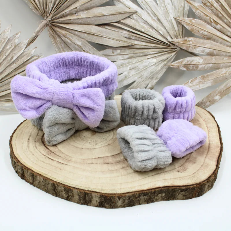 Set bandeau de démaquillage avec bracelets de poignets gris