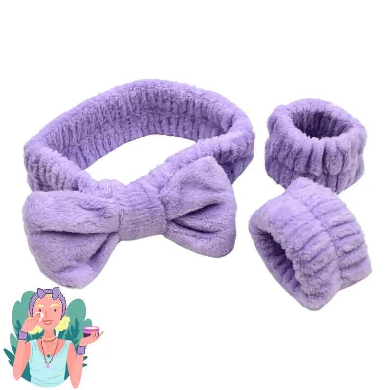 Set bandeau de démaquillage avec bracelets de poignets violet