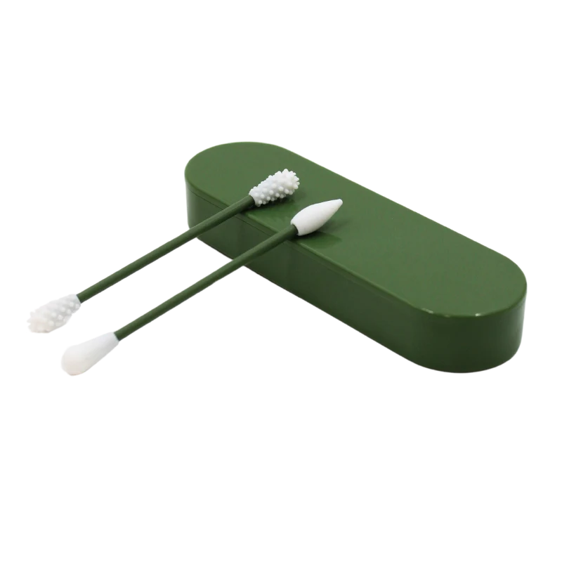2 cotons-tiges réutilisables  boite de rangement - Vert