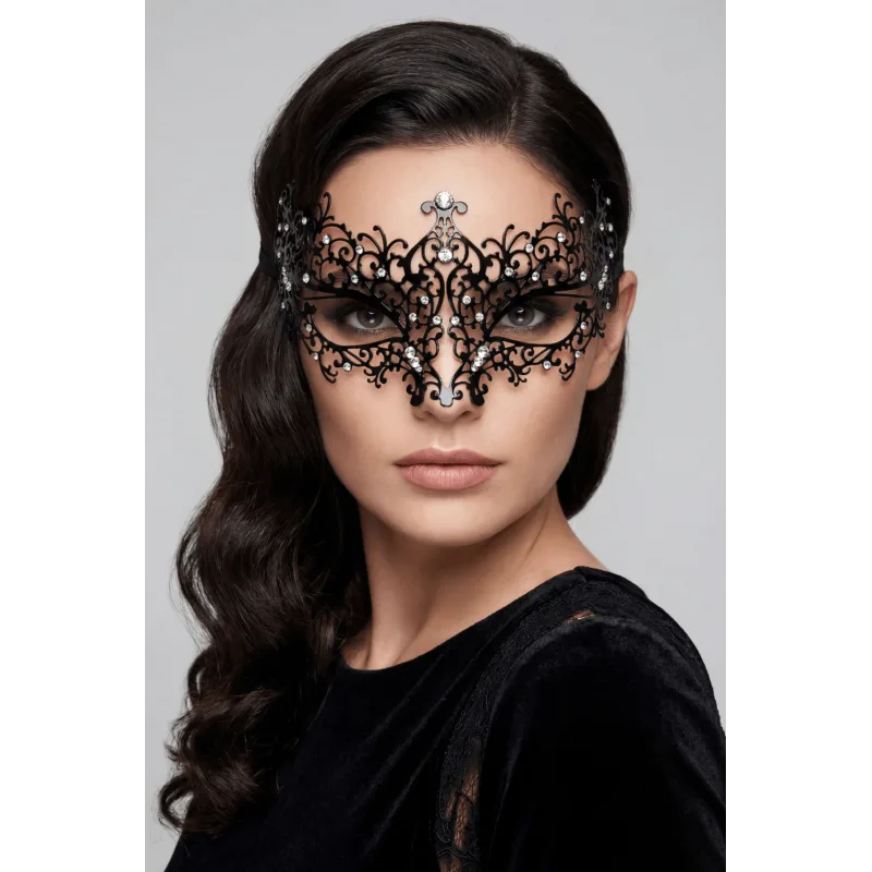 Masque vénitien Chiara rigide noir avec strass