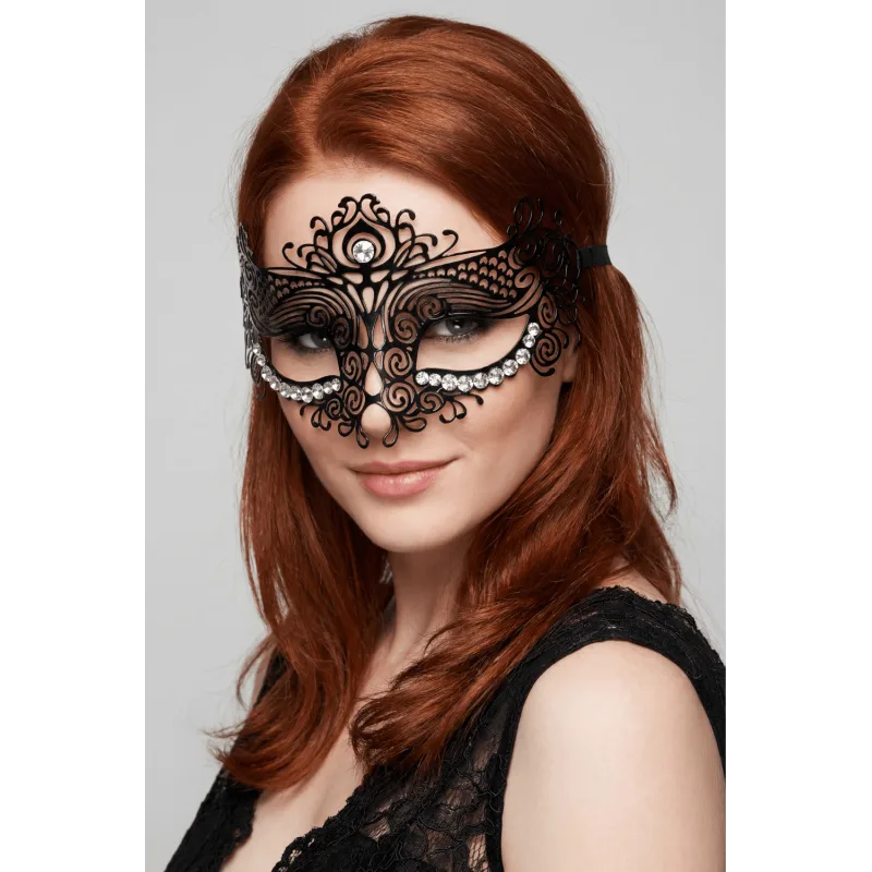 Masque vénitien Ornella rigide noir avec strass