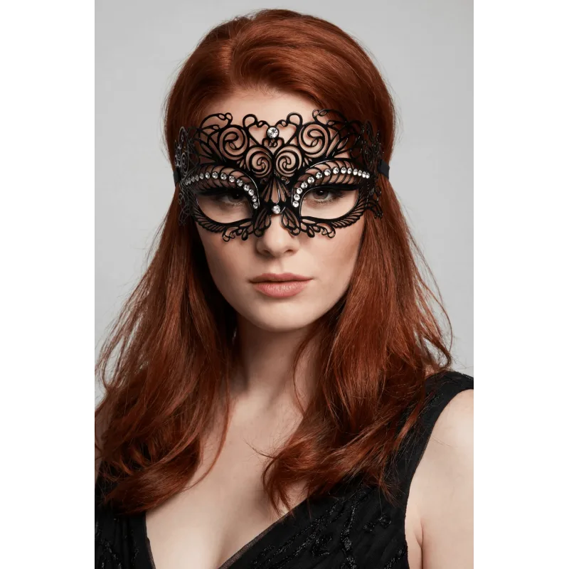 Masque vénitien Giulia rigide noir avec strass