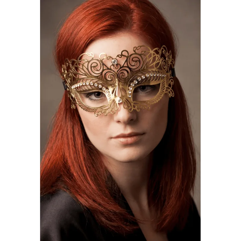 Masque vénitien Giulia rigide doré avec strass