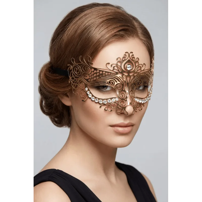 Masque vénitien Ornella rigide doré avec strass