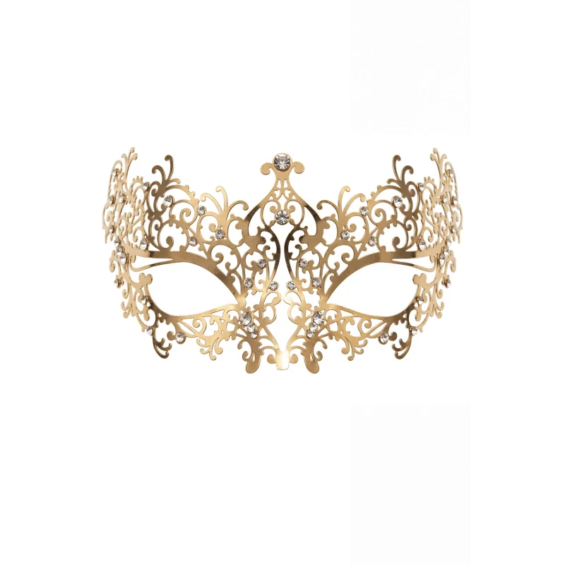 Masque vénitien Chiara rigide doré avec strass